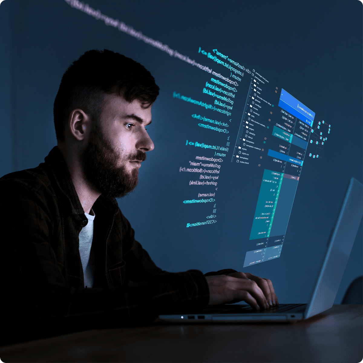Developer writing code during website development workflow